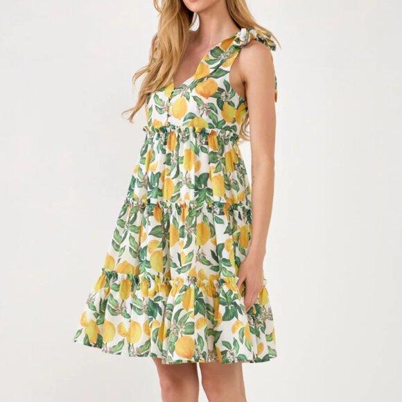 English Factory Women's Lemon Print Dress Medium - Picture 2 of 7